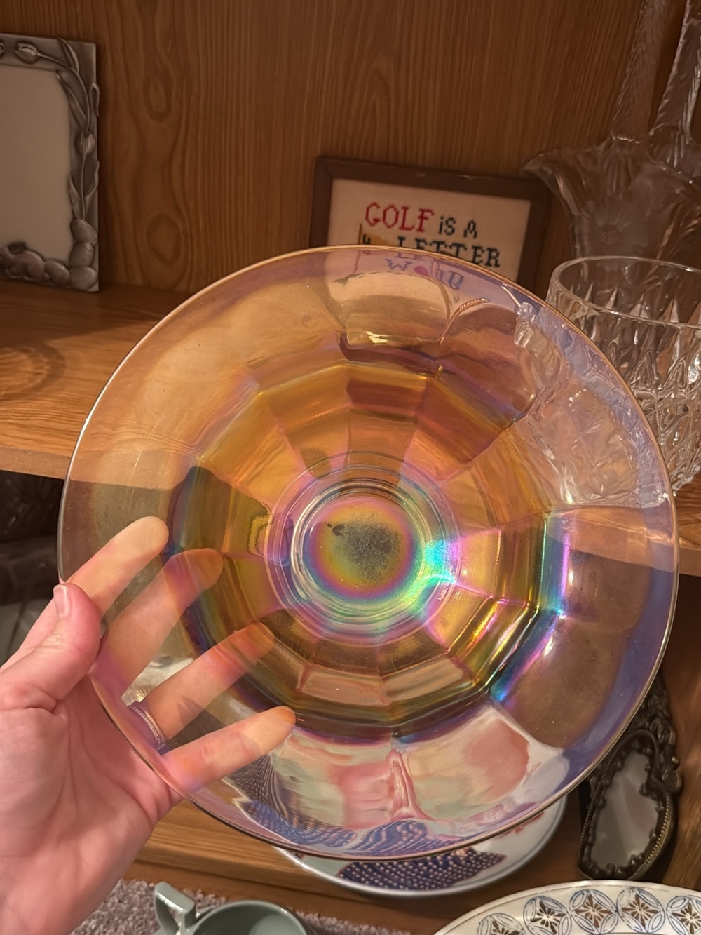 Imperial marigold iridescent wide panel pattern carnival glass bowl & cup